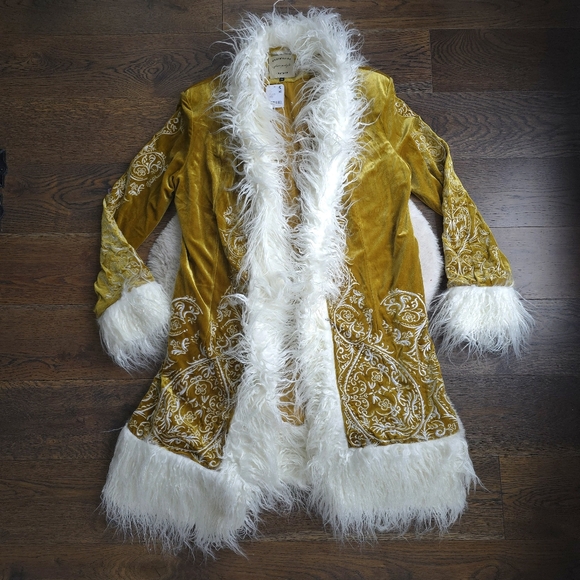 Free People Moon Glow Velvet Embroidered Penny Lane Fur Coat - Picture 3 of 12